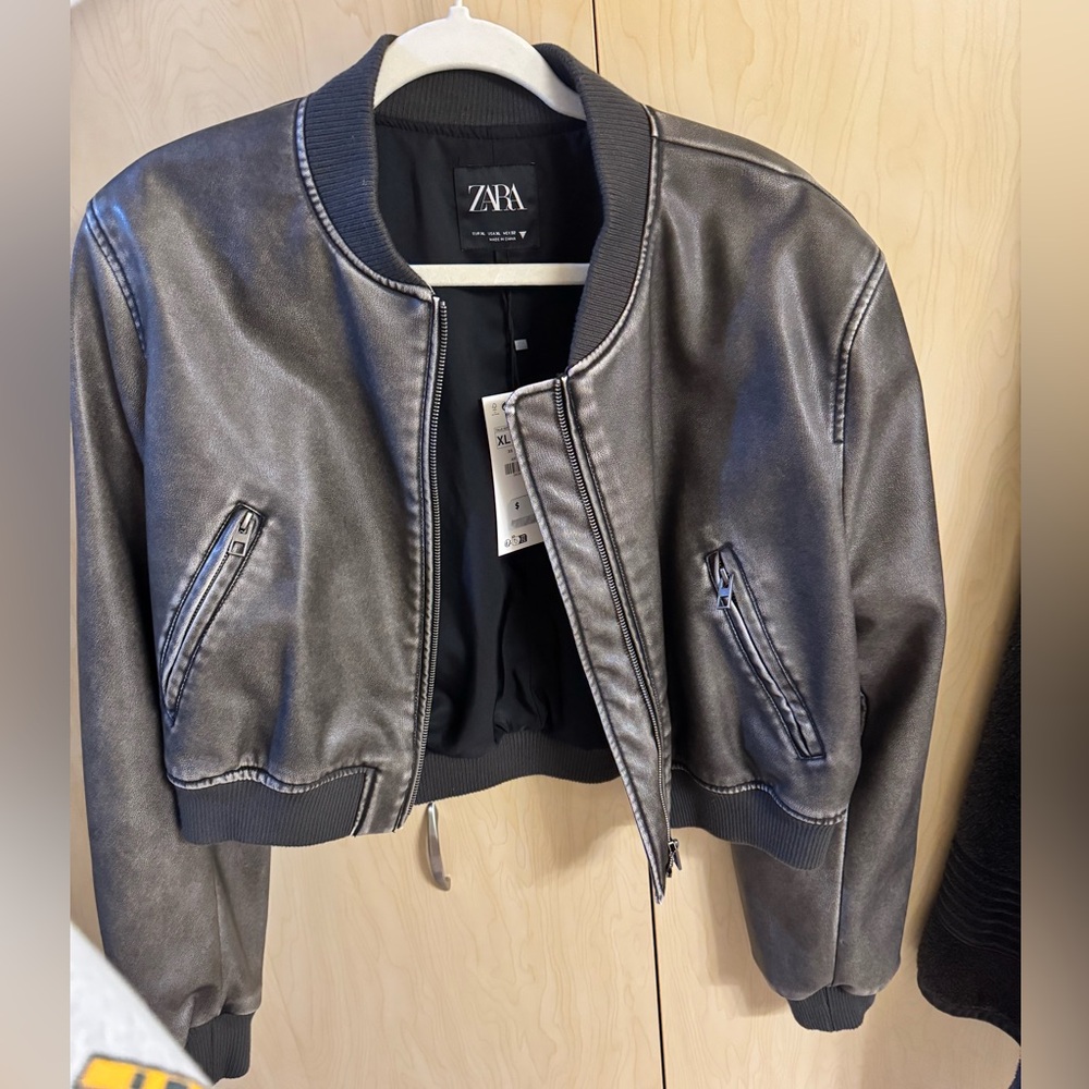 Zara bomber leather jacket